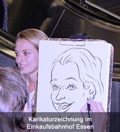 Karikaturzeichnung im Einkaufsbahnhof Essen Karikaturzeichnung im Einkaufsbahnhof Essen